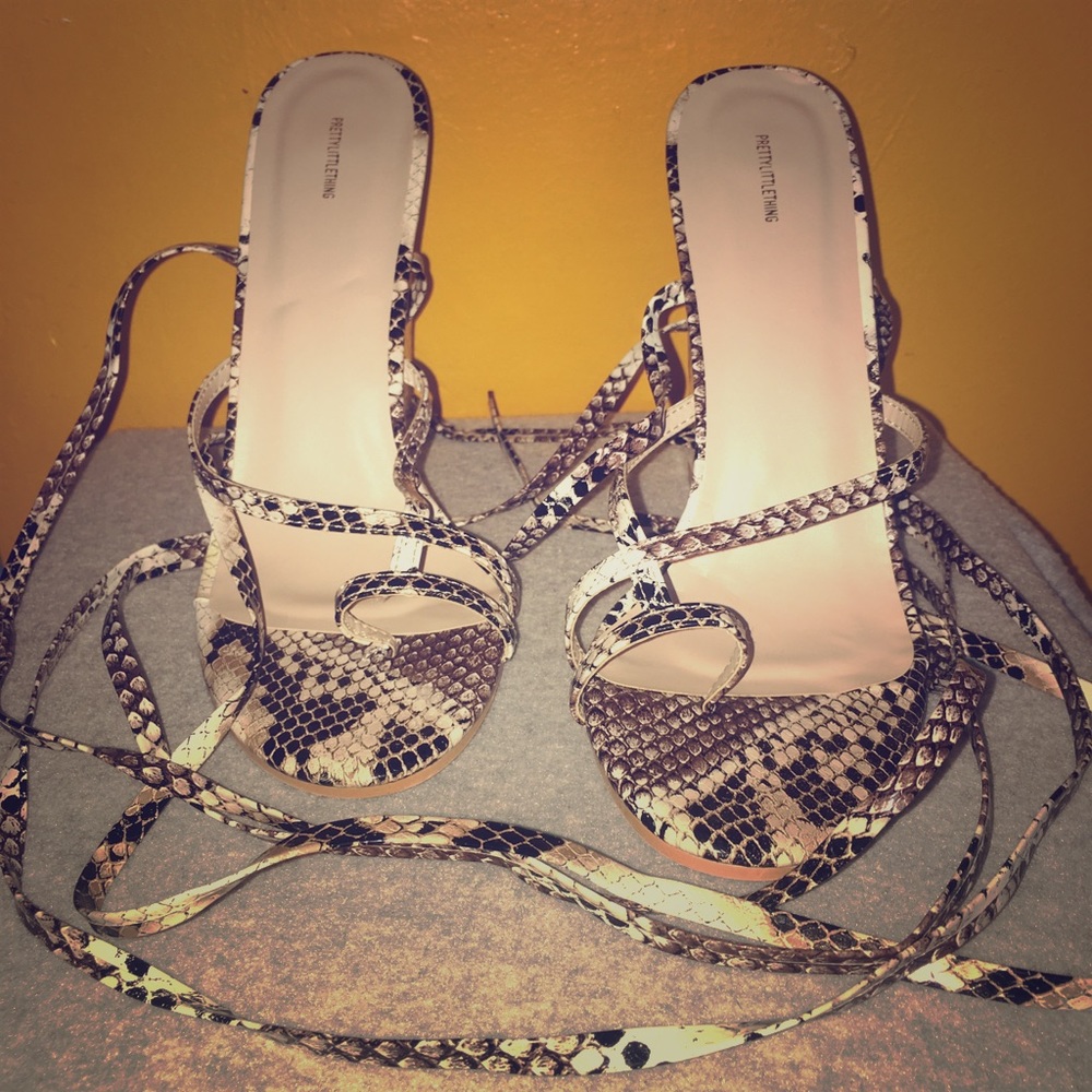 Snake skin lace up heels